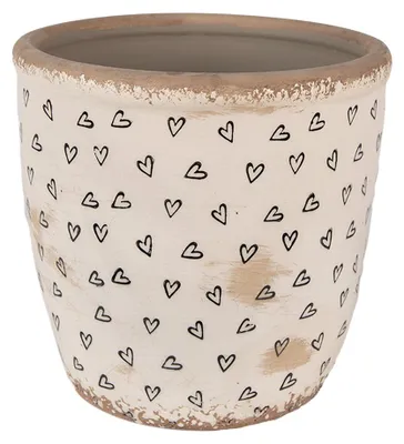 Zdjęcie produktu dla Clayre & Eef Doniczka Ø 16x16 cm Beżowo-czarne ceramiczne serca