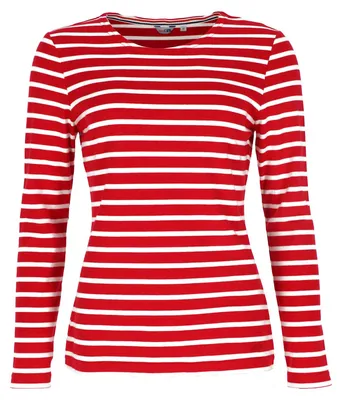 Produktbild von modAS Damen Shirt Streifenshirt 1/1-Arm - Ringelshirt Langarmshirt Damen Gestreift - Longsleeve Shirt mit Streifen aus Baumwolle in Rot/Weiß Größe 52