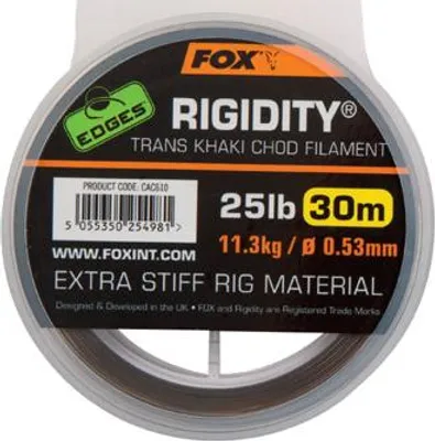 Produktbild von Fox Edges Rigidity Chod Filament 30m trans/khaki - Vorfachschnur, Durchmesser/Tragkraft:0.53mm / 25lb / 11.34kg Tragkraft