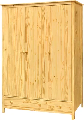 Produktbild von Möbilia Kleiderschrank | mit 3 Türen, 2 Schubladen | Kiefer-Holz massiv | naturfarben lackiert | B 144 x T 58 x H 190 cm | 19020055 | Serie SCHRANK
