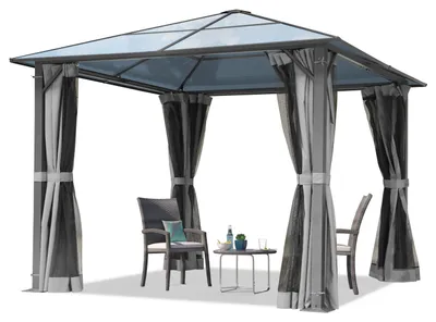 Immagine prodotto di TOOLPORT Gazebo da giardino 3x3 m tetto di policarbonato da ca. 6 mm con teli laterali e zanzariere in grigio