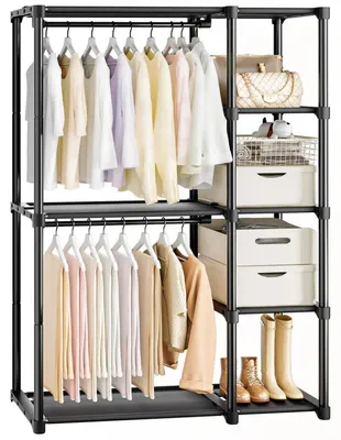 Immagine prodotto di Armadio aperto con asta appendiabiti e 4 ripiani, dimensioni 40 x 121 x 161 cm, colore nero