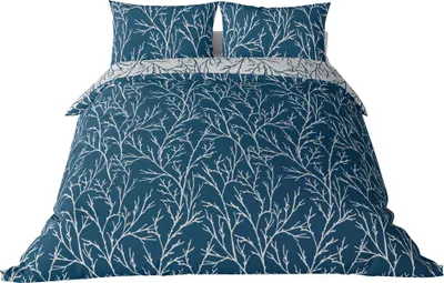 Produktbild von Brielle Mako Satin Wendebettwäsche Set 100 % Baumwolle/Fadenzahl 220  mit Reißverschluss 3-teilig Deckenbezug 200 x 200 cm Kissenbezug 2*80 x 80 cm  Dunkelblau Grau