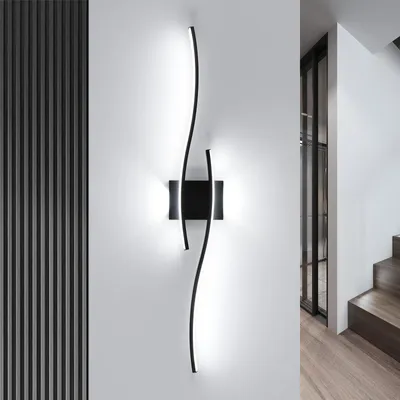 Productafbeelding van Mckalen LED Wandlamp, binnen, 89 cm, 27W, 3035 lm, zwarte moderne LED wandlamp, decoratieve wandverlichting, geschikt voor hal, koelwit licht (6500K), ideaal voor slaapkamer, gang en woonkamer
