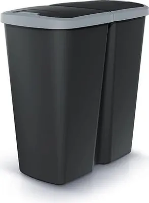 Zdjęcie produktu dla Kosz na śmieci Prosperplast COMPACTA Q DUO, 45 l, czarny z jasnoszarą pokrywą.