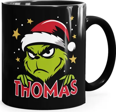 Produktbild von Tasse Weihnachten Grinch personalisierbar mit Name Wunschname Geschenkidee Weihnachtsmuffel MoonWorks®