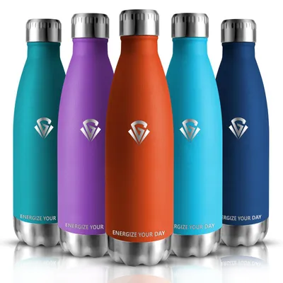 Edelstahl-Trinkflasche 500 ml, doppelwandig, vakuumisoliert, auslaufsicher