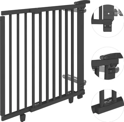 Produktbild von GEUTHER® Gitter für Kinder zum Bohren Oris in Schwarz | Kindergitter mit sicherem Verschluss | Kinderschutzgitter für Tür | Kinderschutzgitter für Treppe | Breite: 95-135 cm