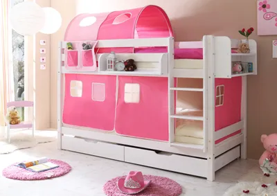 Produktbild von Etagenbett "Marcel" Kiefer weiß Classic (Rosa-Pink)