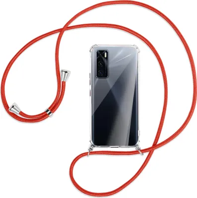 Produktbild von Handykette Backcover-Schutzhülle mit Band (Metall silberfarben) für vivo V20 SE (V2022) / Y70 - rot