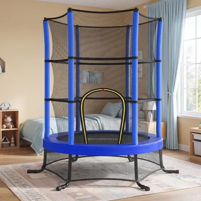 Produktbild von SONGMICS Trampolin Kinder, 174 cm Gartentrampolin mit Sicherheitsnetz, Mini-Trampolin für innen und außen, Stahlrahmen, blau