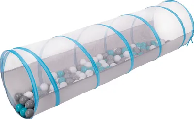 Produktbild von Selonis pop-up tunnel mit 100 bälle für kinder krabbel spieltunnel, grau-blau:grau/weiß/türkis