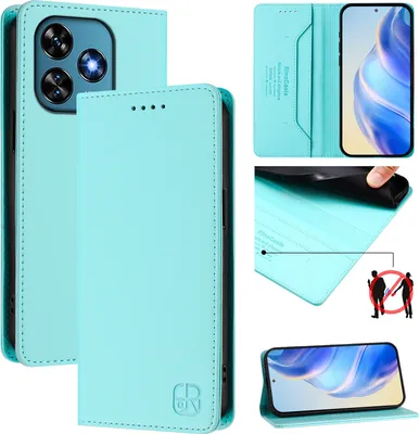Produktbild von Lederhülle für Oukitel C51 Hülle Flip Brieftasche Kartenfächern Ständer Schutzhülle Türkis