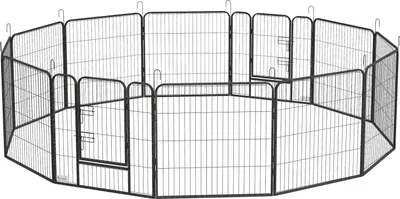 Produktbild von Welpenauslauf 80 cm Hoch, 12-TLG Welpenlaufstall mit 2 Tür, DIY Hundelaufstall Freilaufgehege für mittelgroße Hunde, Kaninchen, Meerschweinchen, Stahl, Grau