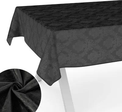 Produktbild von Tischdecke Barock aus Textil einfarbig Damast wasserabweisend Tischtuch Tischwäsche Aquarell Schwarz Breite 120cm Länge 180cm mit Paspelband