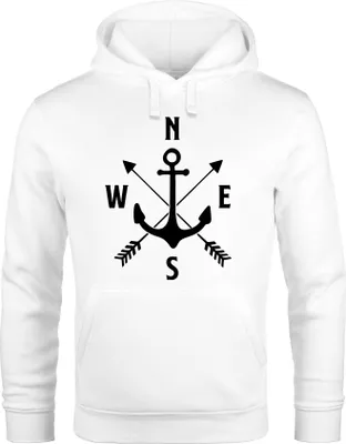 Produktbild von Kapuzen-Pullover Herren Anker Kompass Arrows Hoodie Moonworks® weiß M