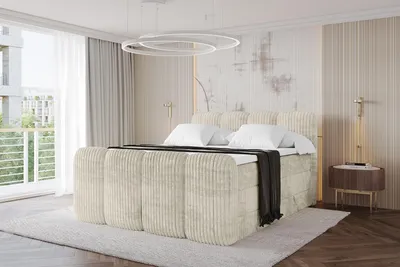 Produktbild von ALTDECOR Boxspringbett mit Fußteil - NINA-Z KING - 140x200 Creme- Komplett-Set mit H3 und H4 Matratzen und Topper, Polsterbett mit Bettkästen, Lattenrost, Bett mit Stauraum, Doppelbett, Boxbett
