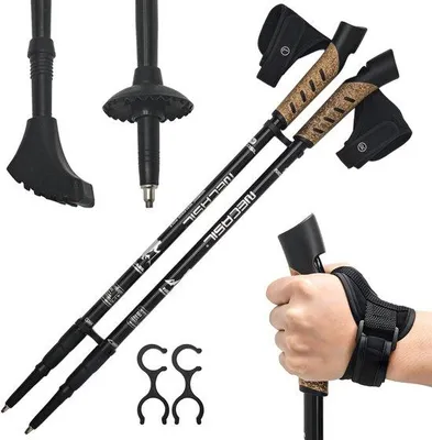 Immagine prodotto di Bastoncini da trekking retrattili in 2 pezzi, regolabili da 63 a 135 cm, in alluminio, per nordic walking