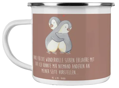 Produktbild von Mr. & Mrs. Panda Pott 7. Hochzeitstag Kupferhochzeit - Braun Pastell - Geschenk, Kaffeepott, Liebe und Zusammenhalt, sieben Ehejahre, Ehefeier, Teetasse, Emaille Tasse