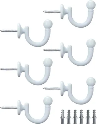 Produktbild von Gardinenhaken U-Form, 6 Stück, Weiß, mit Kunststoffdübeln, für Gardinen und Kleidung