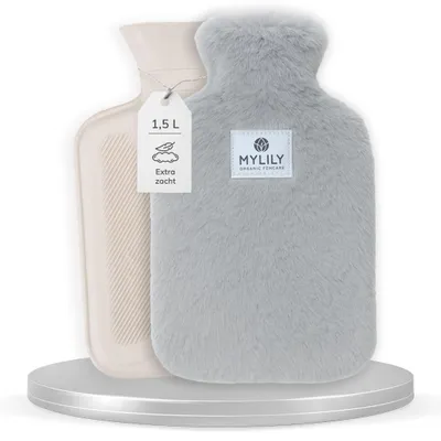 Produktbild von Wärmflasche Wärmekissen Bettflasche - Mit Donzi-Bezug - Grau - Für Nacken, Rücken und Bauch