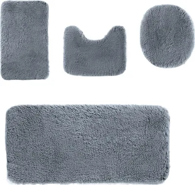 Produktbild von Kabnic saugfähiges 4-teiliges Mikrofaser-Badematten-Set | Rutschfester Badezimmerteppich, Konturmatte und Toilettensitzbezug, maschinenwaschbar, Dunkelgrau