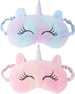 Produktbild von Nachtmasken Plüsch, 2 Stück (Blau + Rosa), weich, für Kinder und Erwachsene