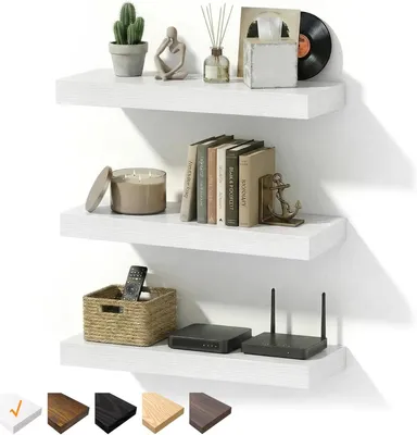 Obrázek produktu pro Nástěnné police, rozměry 40 x 23,5 x 3,8 cm, sada 3 kusů, materiál MDF, barva bílá, vhodné do obývacího pokoje
