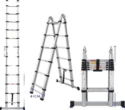 Obrázok produktu pre Teleskopický rebrík, 15 stupňov, výsuvná výška, 3,8 m