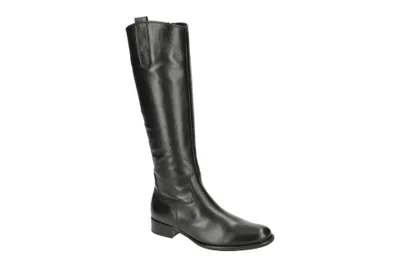 A single black leather boot is shown against a white background.