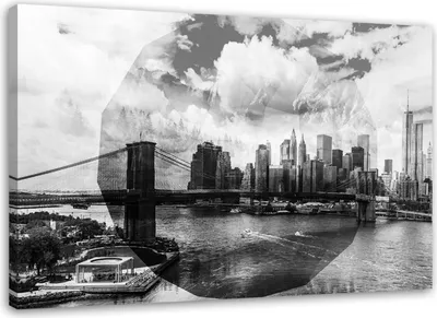 Produktbild von Leinwandbild brücke in new york architektur 100x70 cm Feeby grau wandbild bereit zum aufhängen