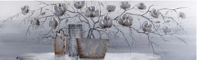 Produktbild von Ölgemälde Vase mit Silberapplikationen - ca. 40 x 120cm