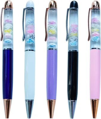 Productafbeelding van Rose bloem leuke 3D floater vloeibare schrijven - Set van 5 - Journaling Office Pen Unieke Gift Voor Vrouwen Mannen