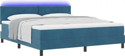 Produktbild von LED Boxspringbett mit Matratze Dunkelblau 180 x 200 cm Samt