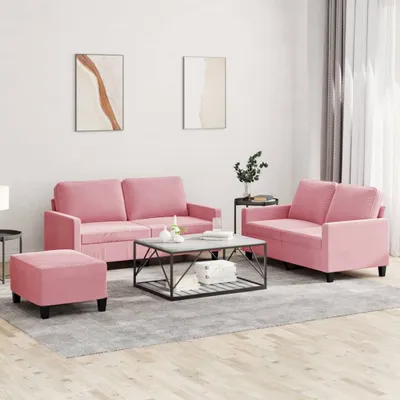 Obrázok produktu pre Maison Exclusive – 3-dielna sedacia súprava s vankúšmi z ružového zamatu