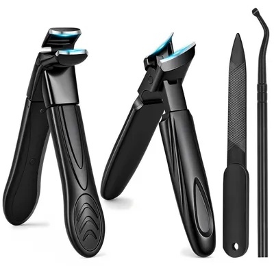 Image de Set de coupe-ongles pour ongles épais, ergonomique, en acier inoxydable, 4 pièces, noir