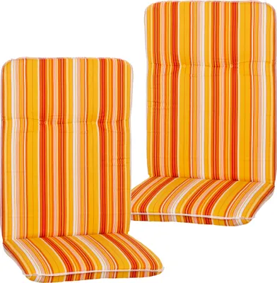 Two chair cushions with a striped pattern.