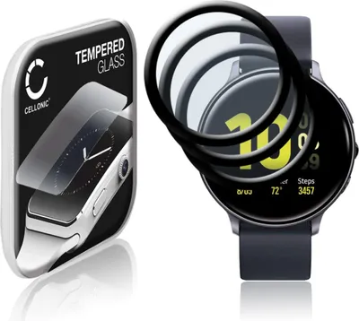 Image de 3x Protection d'écran en verre compatible avec Samsung Galaxy Watch Active 2 (44mm) (3D Full Cover, résistance 9H, 0,33mm, Full Glue) - protège écran montre connectée sport gps fitness