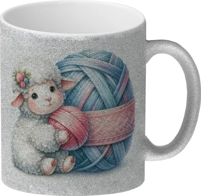 Produktbild von Schaf mit Wollknäuel Glitzer-Kaffeebecher