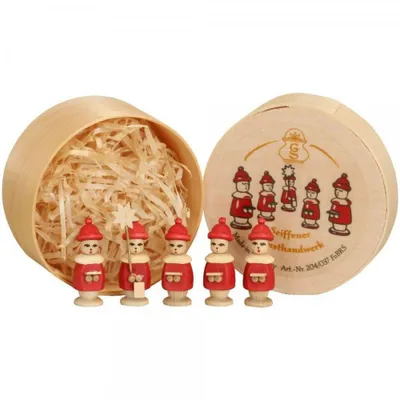 Produktbild von Miniaturfigur Spanschachtel mit 5 Kurrendefiguren rot Höhe 3,2 cm