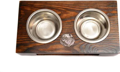 Obrázek produktu pro Brüsselský griffon, Griffon Bruxellois I - Dřevěný stojan s miskami pro psy, nerezové misky, dárek k adopci psa od značky Art-Dog
