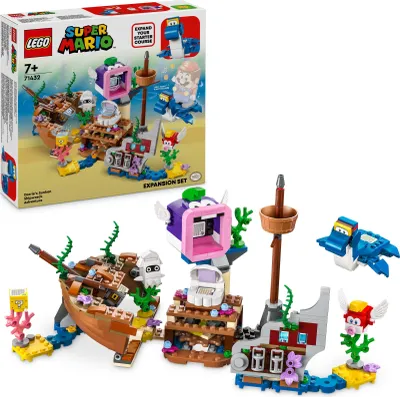Produktbild von LEGO Super Mario Erweiterungsset Dorrie und das versunkene Schiff aus Kunststoff, mit drehbarer Plattform, Schlüssel-Block und ?-Block, für Unterwasser-Schatzsuche, kompatibel mit Startersets 71360, 71387, 71403