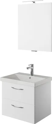 Produktbild von Waschplatz Set mit Keramik Waschbecken und Spiegel in weiß Glanz VILLATORO-66, B/H/T ca. 60/200/45 cm