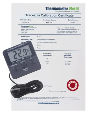 Digitales Kühl-Gefrierthermometer, kalibriert, mit Zertifikat