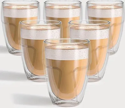 Productafbeelding van Dubbelwandige Latte Macchiato Glazen Set van 6 - 350 ml - Vaatwasmachinebestendig - Borosilicaatglas - Cappuccino Glazen Cappuchino glazen