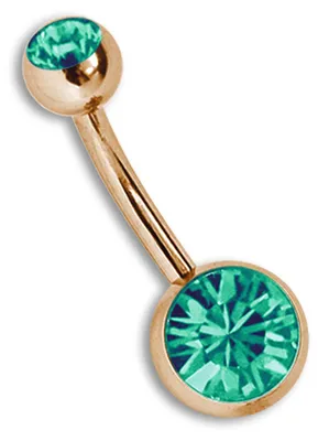 Produktbild von Bauchnabelpiercing Stecker 1,6 x 10 mm mit 5/8 mm Steinkugeln in grün-türkis, aus 316l Stahl Rose Gold