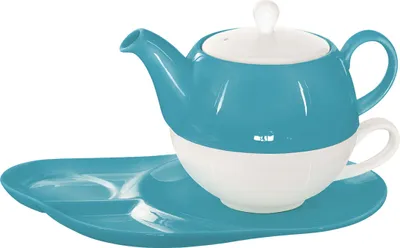 Produktbild von Buchensee Tea for one Set / Teeset Lena, Teekanne 500ml mit Teetasse und Ablageteller, türkis, Crystal Bone China Porzellan