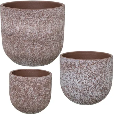 Produktbild von DRW Set mit 3 Blumentöpfen aus Keramik in Braun, 20 x 20 x 18 cm