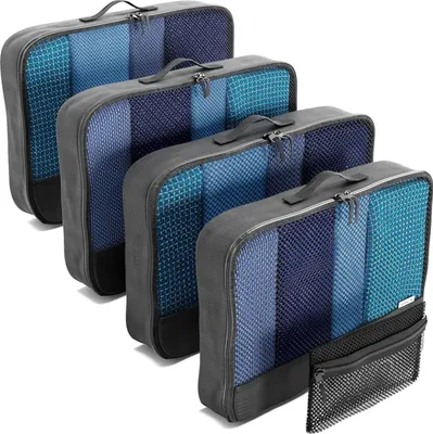 Produktbild von Einfach zu organisierender Gepäckorganisator - 4 große Reisewürfel und Reißverschlussorganisator - Leichter Packwürfel Kofferorganisator - Aufbewahrungswürfel für Kleidung