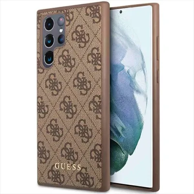 Produktbild von Guess 4G Metal Gold Logo Collection Hardcase Hülle Cover für Samsung Galaxy S23 Ultra Braun